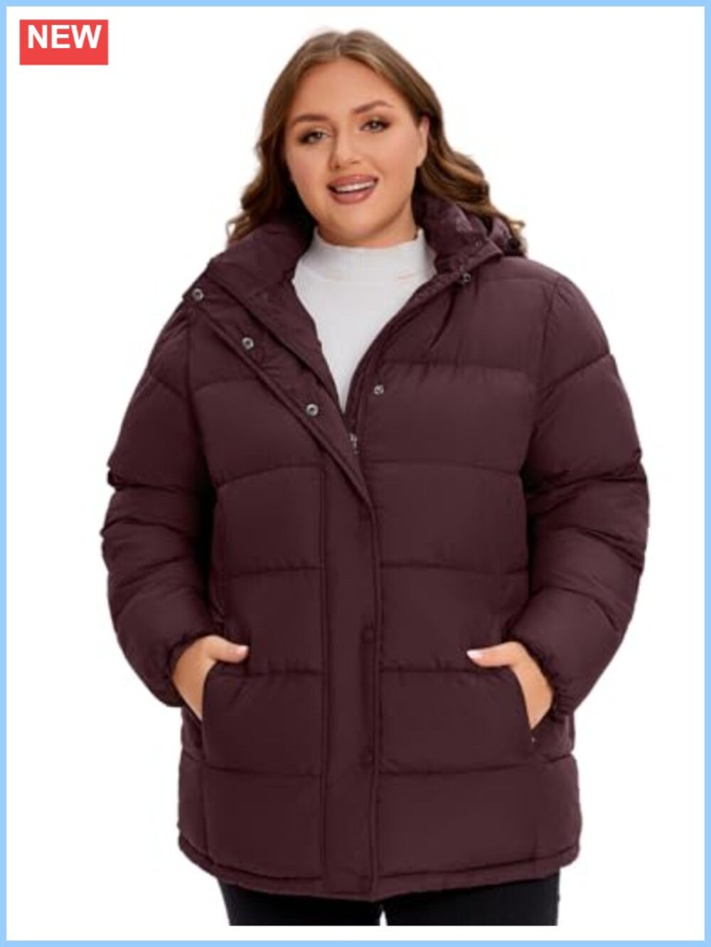 Plus Size Hooded Puffer Winter Coat Down Alternative Quilted Jacket